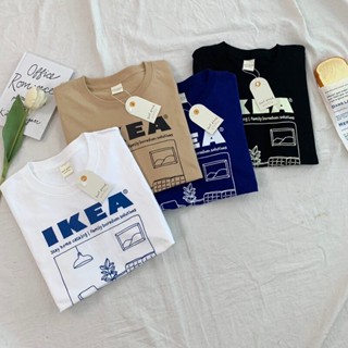 2023พร้อมส่งเสื้อยืด oversize สไตล์มินิมอลสกรีนลาย IKEA stay home catalog (F33)