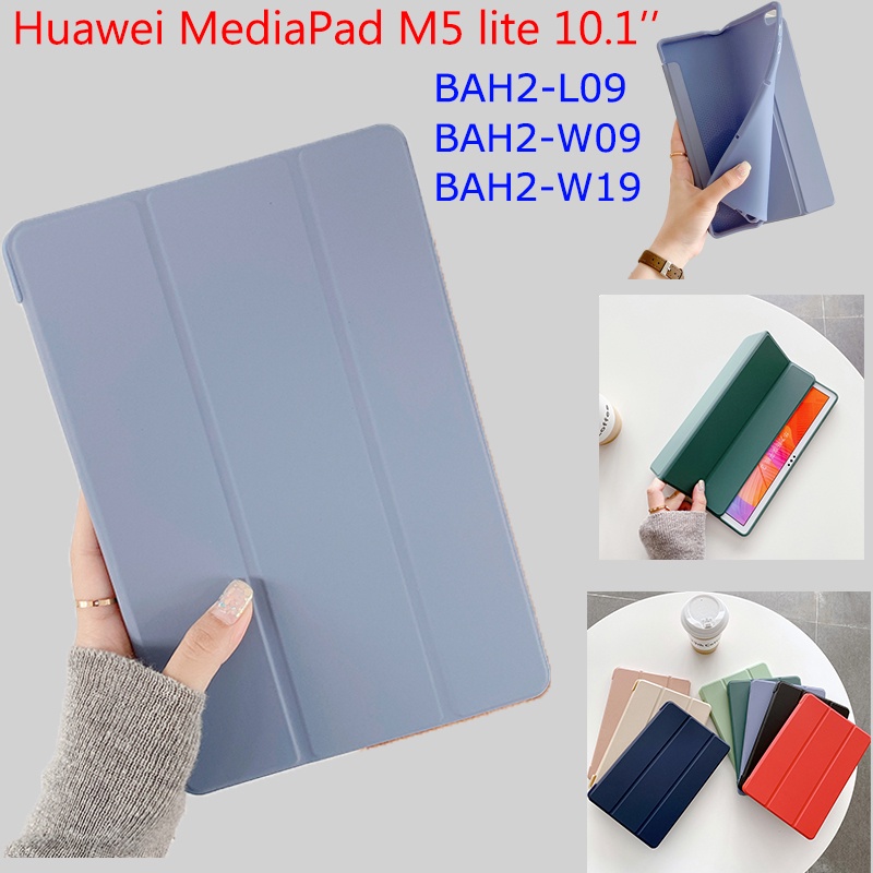 ผิว PU พับสําหรับ Huawei MediaPad M5 Lite 10.1 BAH2-L09 BAH2-W09 BAH2-W19 แท็บเล็ตหนังสมาร์ทซิลิโคนนุ่มฝาครอบสําหรับ Media Pad M 5 Lite 10.1