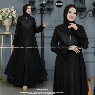 Gamis Abaya Turkey 2199 ชุดเดรสจัมโบ้ ปักลาย สีดํา สําหรับผู้หญิงชาวมุสลิม