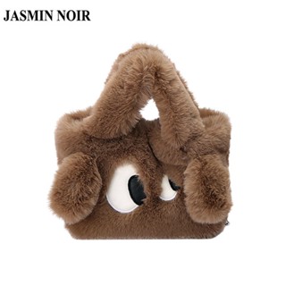 Jasmin NOIR กระเป๋าถือ กระเป๋าสะพายไหล่ สะพายข้าง แต่งขนเฟอร์ ลายการ์ตูน พร้อมสายสะพาย สําหรับผู้หญิง