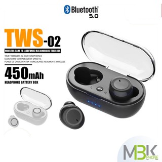 หูฟังบลูทูธ รุ่น TWS-02 หูฟังไร้สาย หูฟังอินเอียร์ Wireless Earphone Bluetooth ระบบสัมผัส เบา ซิลิโคนนุ่ม ไม่เจ็บหู