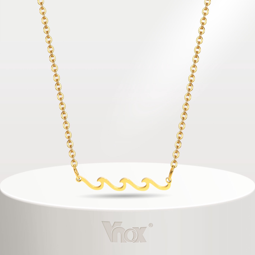 สร้อยคอโช้คเกอร์ ชุบทอง จี้รูปคลื่น Vnox สําหรับผู้หญิง