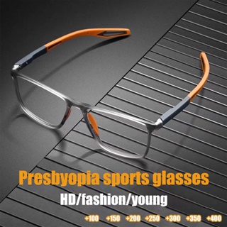 (+100~ +400) แว่นสายตายาว แว่นตาอ่านหนังสือ ป้องกันแสงสีฟ้า แว่นตากีฬากลางแจ้ง น้ำหนักเบา สําหรับผู้ชาย TR90 +1.00 +1.50 +2.00 +2.50 +3.00 +3.50 +4.00 สําหรับผู้ชาย