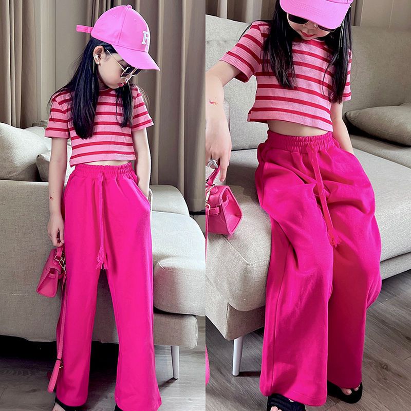 【จัดส่งจากประเทศไทย】 พร้อมส่ง ชุดสูทเด็กผู้หญิง ฤดูร้อนใหม่เสื้อยืดลายเกาหลีแขนสั้น + ผ้าไหมน้ำแข็งป้องกันยุงกางเกงขากว้างตรงชุด 2 ชิ้น 4 5 6 7 8 9 10 11 12ขวบ