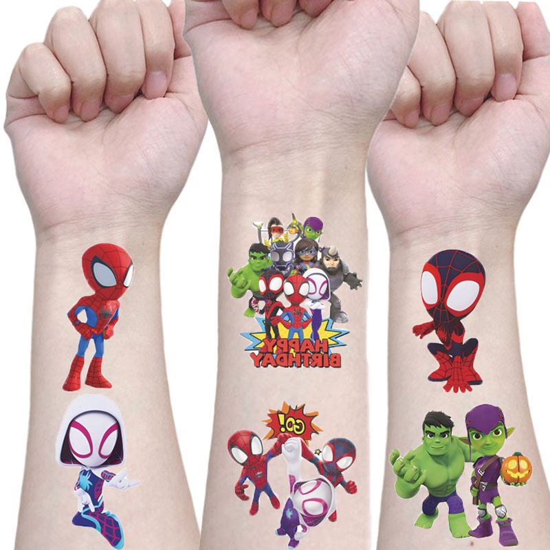 Spidey And His Amazing Friends สติ๊กเกอร์รอยสักชั่วคราวกันน้ําสําหรับของเล่นเด็ก Party Favors (ส่งโดยสุ่ม)