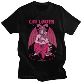 Funny Baphomet Cat Lover Evil T Shirt Men Cotton Tee Tops Lucifer Demon Goat Satan Tshirt_01