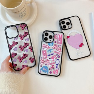 【Barbie Pink Love heart】CASETIFY เคสป้องกันโทรศัพท์มือถืออะคริลิคใส ลายตัวอักษร สีดํา สําหรับ iPhone 14 Pro MAX 11 12 13 Pro MAX 14 Plus