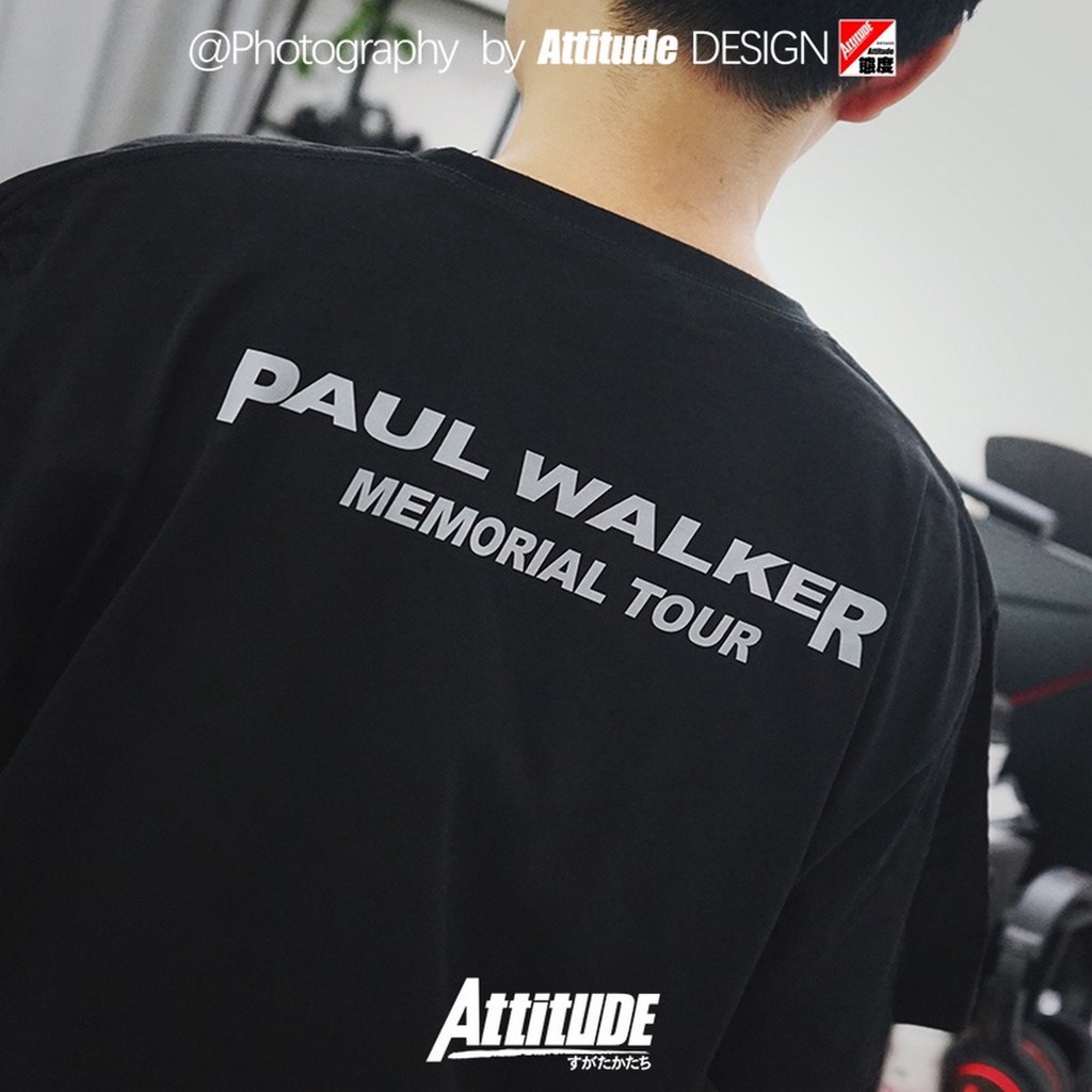 เสือยืดผู้ชาย [Tide Attitude] เสื้อยืดแขนสั้น ผ้าฝ้าย พิมพ์ลายรถยนต์ Fast &amp; Furious 9 Paul Walker ที่ระลึก สไตล์อเมริกัน