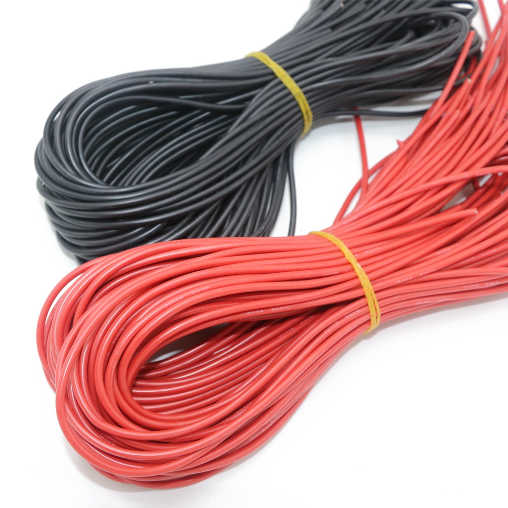 ลวดซิลิโคน คุณภาพสูง 10 12 14 16 18 20 22 24 26 28 30AWG 5 เมตร สีแดง และสีดํา 5 เมตร 10 เมตร ต่อล็อต