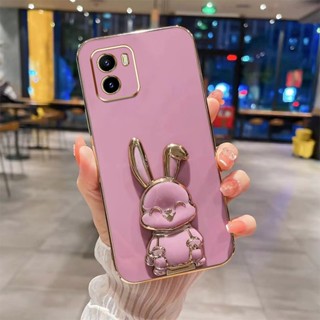 เคสโทรศัพท์มือถือ TPU ลายกระต่ายหน้ายิ้ม พร้อมขาตั้ง หรูหรา สําหรับ VIVO Y15S Y15A Y01 2023