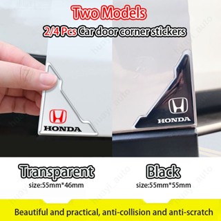 สติกเกอร์ติดมุมประตูรถยนต์ แบบใส กันรอยขีดข่วน สีดํา สําหรับ Honda Civic Jazz Fit Spirior Accord Vezel Brio Shuttle Cr-V City Hr-V 2 4 ชิ้น