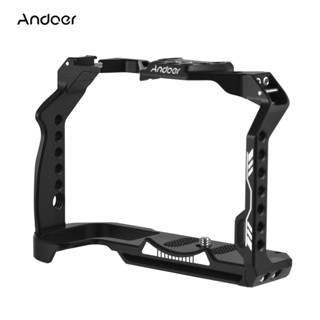 Andoer Camera Cage Aluminum Alloy Video Cage with Cold Shoe Mount Numerous 1/4 Inch Threads Replacement for  R7 Camera