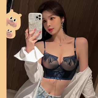 🎀bearbra🎀ชุดชั้นใน บราดันทรง ลูกไม้ ประดับโบว์ ไร้สาย คัพ 3/4 ใส่สบาย เซ็กซี่ ไซซ์ 32-38AB สําหรับผู้หญิง