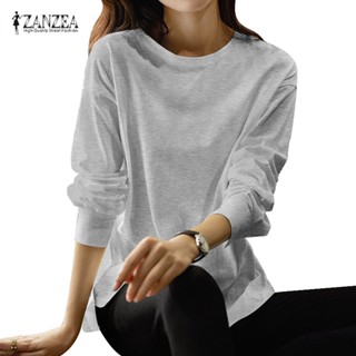 Zanzea เสื้อยืด คอกลม แขนยาว ผ้าถัก สีพื้น เรียบง่าย สําหรับผู้หญิง