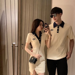เสื้อคู่ชายหญิง ชุดเดรสโปโล คอปก สไตล์เกาหลี แฟชั่นฤดูร้อน สําหรับคู่รัก 2023