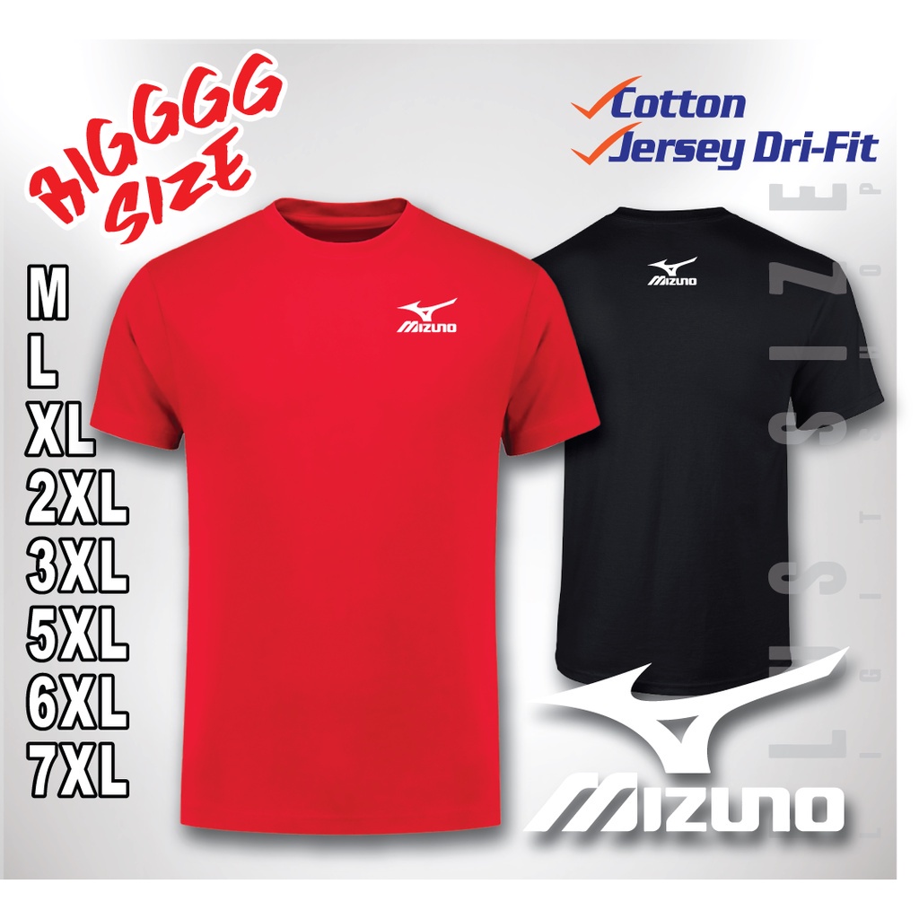 BIG SIZE MIZUNO Sport Microfiber Jersey Cotton 5XL 6XL 7XL T-Shirt Badminton Hiking Baju Besar Overs