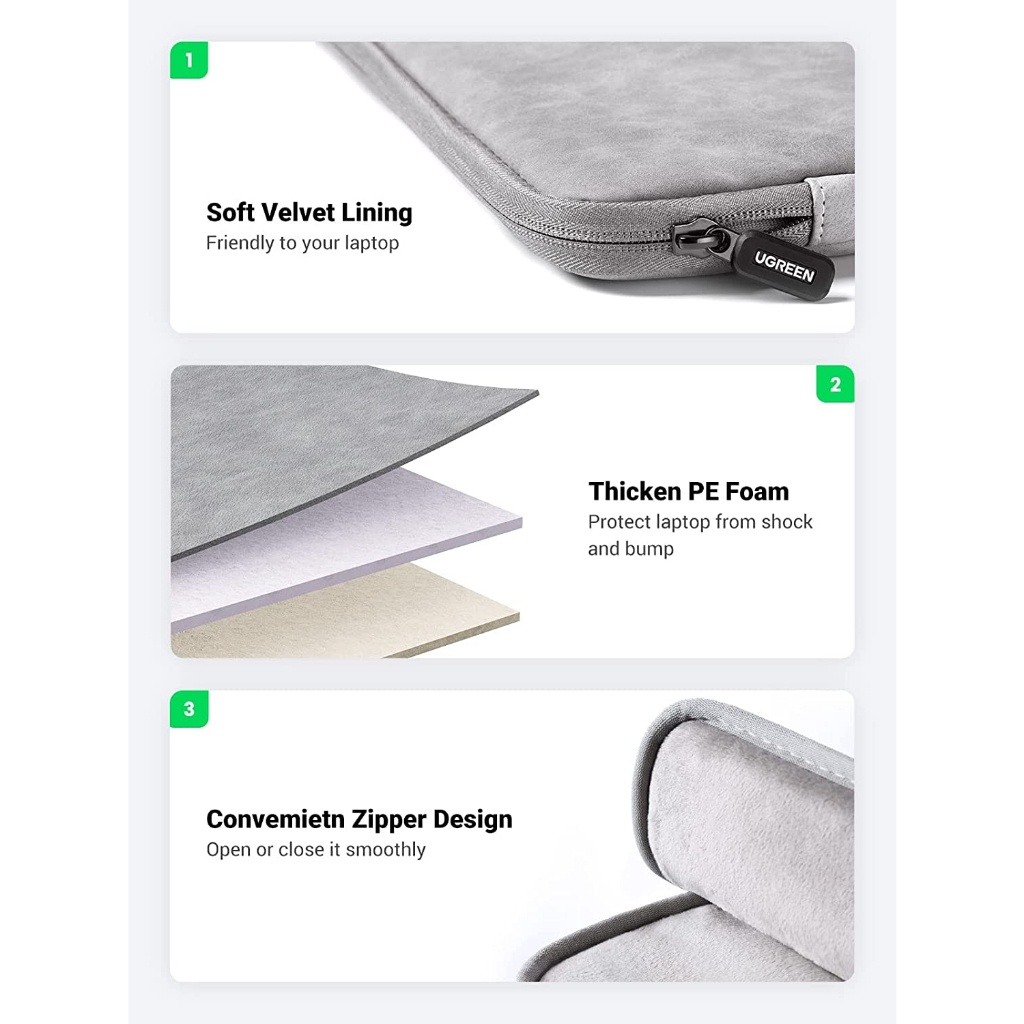UGREEN รุ่น 20476 Laptop Bag ขนาด 14 - 14.9 นิ้ว Laptop Case PU Suede Leather Soft Padded Zipper Cover Sleeve Case Water