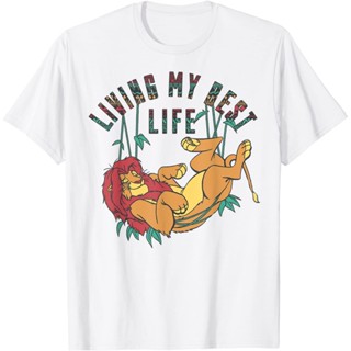 เสื้อยืด พิมพ์ลายดิสนีย์ The Lion King Living My Best Life Simba สําหรับผู้ใหญ่Size S-5XL_01