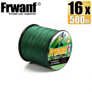 Frwanf สายเอ็นตกปลา PE แบบถัก 500 ม. 16 เส้น X16 20-500LB ทุกขนาด สีเขียวมอสกรีน