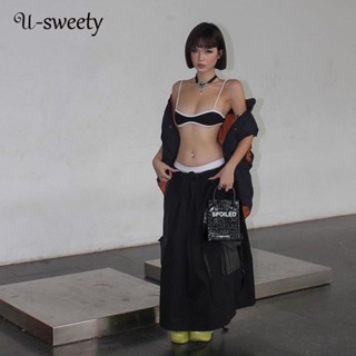 U-sweety เสื้อกล้ามแขนกุด ผ้าถัก พิมพ์ลาย เรียบง่าย สําหรับผู้หญิง 2023