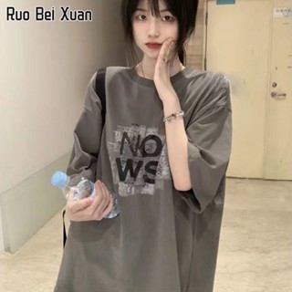 RUO BEI XUAN เสื้อยืดผ้าฝ้ายผู้หญิง 2023 ฤดูร้อนใหม่หลวมและบางพอดีคอรอบด้านบน