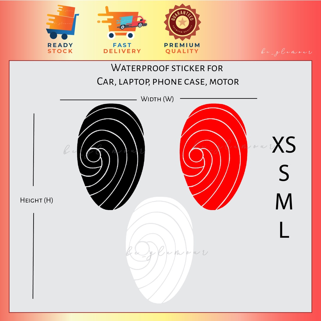 [D1] Naruto Obito Mask สติ๊กเกอร์ติดรถสะท้อนแสง uchiha madara stiker Kereta pantulan มอเตอร์กันน้ําไ