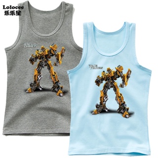 เสื้อยืดแขนกุด ผ้าฝ้าย ลายการ์ตูน BUMBLEBEE Transformers สําหรับเด็กผู้ชาย อายุ 3-14 ปี