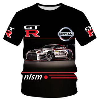 ใหม่ nissan GTR เสื้อยืดลําลอง แขนสั้น พิมพ์ลายรถยนต์ 3D แฟชั่นสําหรับผู้ชาย และผู้หญิง