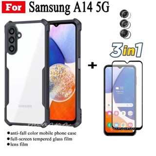 3in1 Samsung A14 5G A 14 เคสโทรศัพท์ กันกระแทก + ฟิล์มกระจกนิรภัย + ฟิล์มเลนส์กล้อง