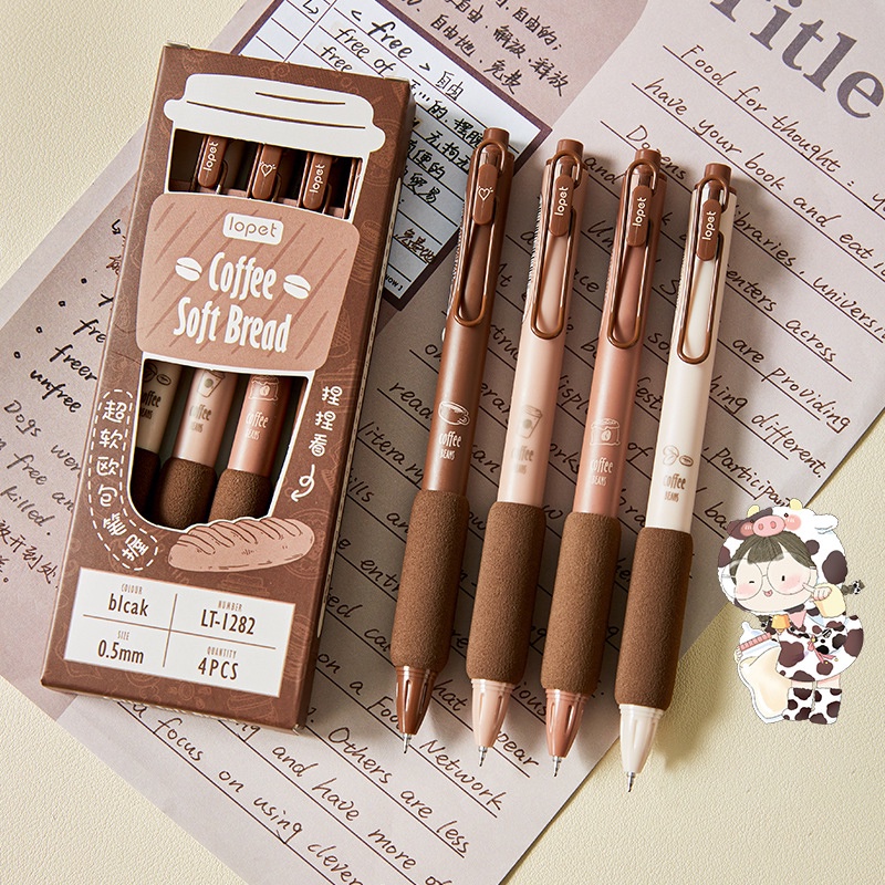 4 ชิ้น / เซต น่ารัก กาแฟ เป็นกลาง ปากกา 0.5 มม. คาปูชิโน่ กด สีดํา น้ํา ปากกา อุปกรณ์การเรียน นักเรียน