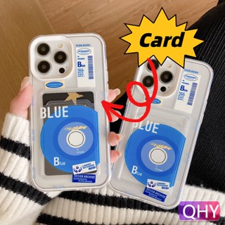 Qhy 2 in 1 เคสโทรศัพท์มือถือแบบใส หนา กันกระแทก พร้อมช่องใส่บัตร สีฟ้า สําหรับ iphone 6 6s 7 8 plus XR 11 12 14 13 pro max