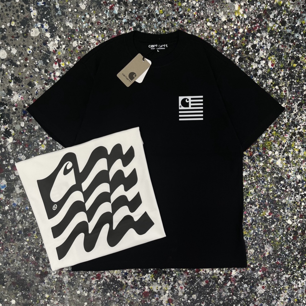 เสื้อยืดแขนสั้น ผ้าฝ้าย พิมพ์ลายธงคาร์โก้ ทรงหลวม สําหรับผู้ชาย และผู้หญิง