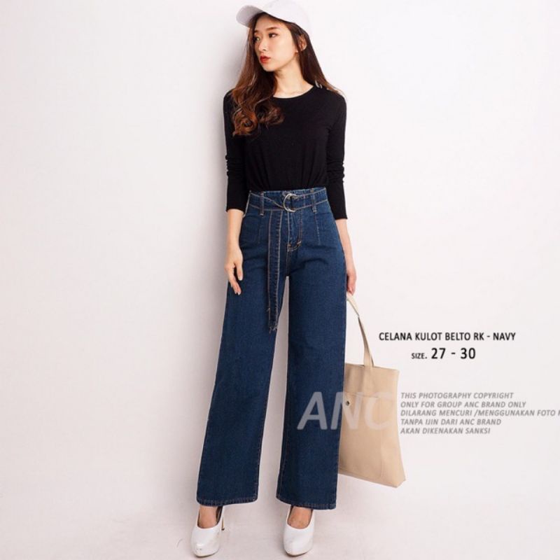 กางเกงยีนส์ Culottes - Belto Culottes Navy BF Belt Culottes (uk.27-30)