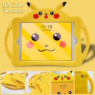 3D สําหรับ iPad 10.2 2021 Gen10 Gen9 Gen8 Gen7 Gen6 9.7 2017 2018 10.9 Pro 10.5 11 2020 2018 2022 iPad9 iPad10 iPad5 iPad6 Air5 Air4 Air3 Mini6 Mini5 Air Mini 1 2 3 4 5 6 เปลือก Cute Cartoon Pikachu Soft TPU Case เคสซิลิโคน เปลือกการ์ตูน มีเชือกคล้อง