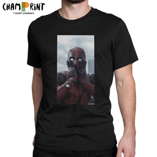 เสื้อยืดคอกลม แขนสั้น ผ้าฝ้ายแท้ พิมพ์ลายการ์ตูน Deadpool สีแดง สไตล์วินเทจ สําหรับผู้ชาย