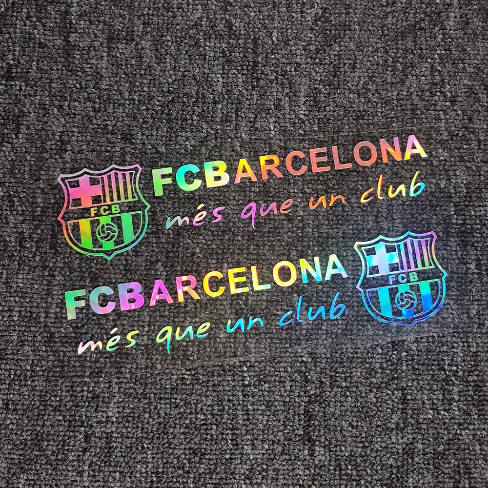 2pcs สติกเกอร์รถ Barcelona Barça Més Que Un Club ฟุตบอลเลเซอร์สะท้อนแสงตกแต่งสําหรับประตูหน้าต่างกระจก Trunk กันชนรถจักรยานยนต์