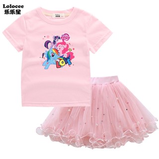 ชุดเสื้อยืด กระโปรงตูตู ลายการ์ตูนยูนิคอร์น My Little Pony สําหรับเด็กผู้หญิง (อายุ 3-14 ปี) 2 ชิ้น