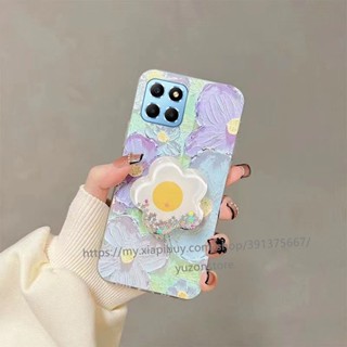 พร้อมส่ง เคสโทรศัพท์มือถือแบบนิ่ม TPU กันกระแทก ลายภาพวาดสีน้ํามัน รูปดอกไม้ พร้อมที่ตั้งวางถุงลมนิรภัย สําหรับ Honor X8a X7a 2023 เคส Phone Case