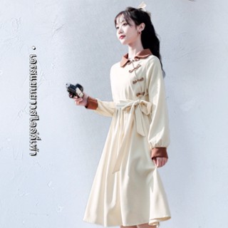 💕coco design💕ชุดกี่เพ้า  ชุดสไตล์จีนย้อนยุคที่มีองค์ประกอบแบบจีน  ชุดเดรสสไตล์ใหม่  ชุดเดรสแขนยาวฤดูใบไม้ผลิฤดูใบไม้ร่