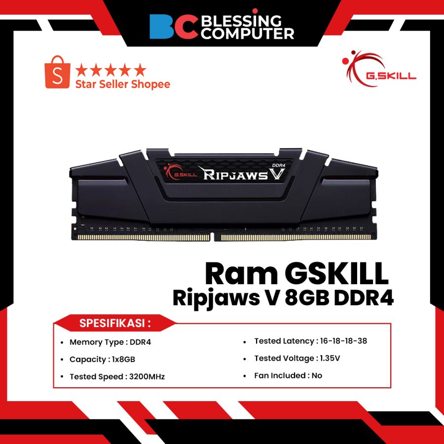 แรม GSKILL Ripjaws V 8GB DDR4 F4-3200C16S-8GVKB CL16 1.35v