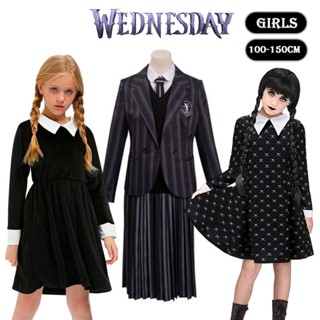 Kids TV Wednesday Addams School Uniform Girls Kids Dress Cosplay Halloween Xmas Partys Kids Halloween Party Role Play