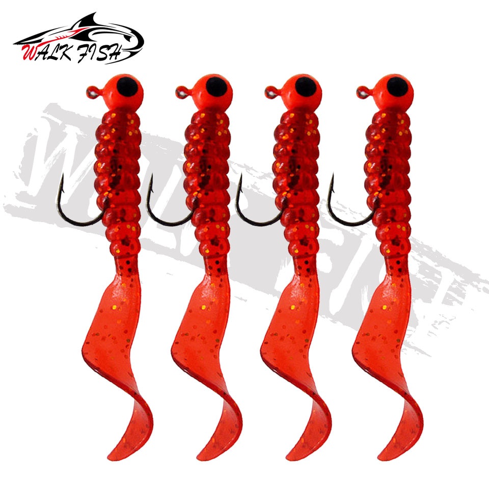 Walk FISH เหยื่อตกปลาซิลิกา รูปหนอน หางนิ่ม 6 ซม. 3.5 กรัม 4 ชิ้น — صورة 5