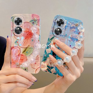 ใหม่ พร้อมส่ง เคสโทรศัพท์มือถือนิ่ม ปิดด้านหลัง ลายดอกไม้ ระยิบระยับ พร้อมสายข้อมือคริสตัล สําหรับ OPPO A98 5G OPPOA98 A985G 2023