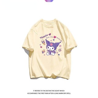 เสื้อยืดแขนสั้นลําลอง ผ้าฝ้าย แบบบาง พิมพ์ลายการ์ตูนอนิเมะ Sanrio Kuromi น่ารัก แฟชั่นฤดูร้อน สไตล์ญี่ปุ่น สําหรับเด็กผู้ชาย และเด็กผู้หญิง [RAIN]