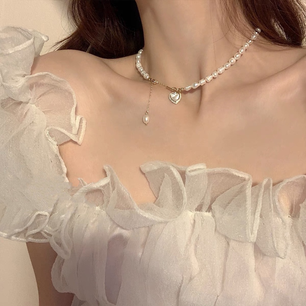 สร้อยคอโซ่ ประดับไข่มุกเทียม ทรงไม่สม่ําเสมอ หรูหรา แฟชั่นเรียบง่าย สไตล์เกาหลี สําหรับผู้หญิง