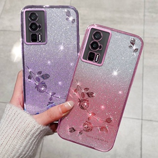 เคสโทรศัพท์ซิลิโคน TPU นิ่ม แบบใส ปิดด้านหลัง ลายดอกกุหลาบ ประดับเพชรเทียม แวววาว แฟชั่น สําหรับ Redmi K60 Pro 5G RedmiK60 5G