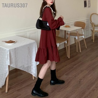 Taurus307 ผู้หญิง มินิเดรสคอปกตุ๊กตา Ruffle แขนยาว Flowy A Line Contrast Collar Swing Flare Dress