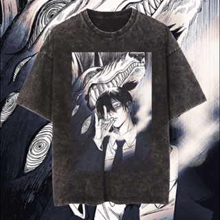 oversize T-shirt เสื้อยืด พิมพ์ลายอนิเมะ Hayakawa Chainsaw Man สไตล์วินเทจ สําหรับผู้ชาย S-5XL