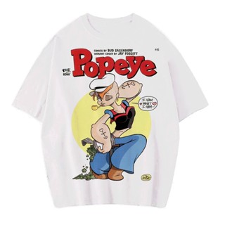 เสื้อยืดผ้าฝ้ายพิมพ์ลายแฟชั่นเสื้อยืด POPEYE ขนาดใหญ่ สไตล์วินเทจ (เสื้อยืดสีขาว)_03