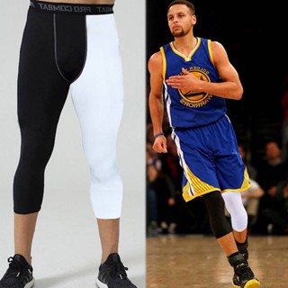 Basketball Tight Cropped Pants Mens Sports Fitness Leggings Black and White Running Training Compression High Elasticity Quick-Drying 2Ki4